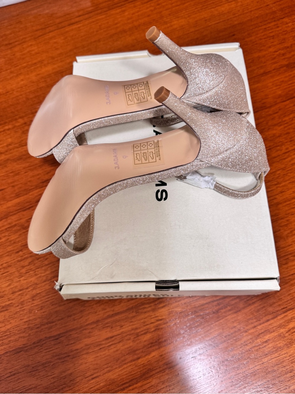 NWT-Size 9-J.Adams (Dove) Fine Gold Glitter (3”) High Heels - New in Box